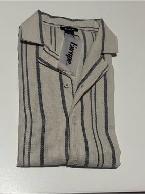 Escape Men's Cream Short-Sleeve Striped Button Shirt